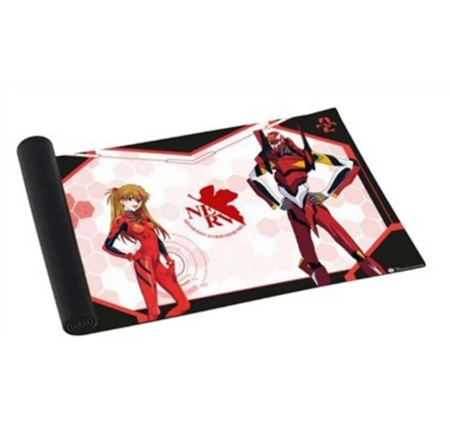 Tapis de jeu Evangelion avec Asuka Langley et l’EVA-02 – surface lisse et base antidérapante.