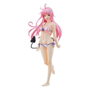 Figurine Pop Up Parade de Lala Satalin Deviluke (To Love-Ru Darkness), en bikini blanc et violet, avec ses cheveux roses et sa queue démoniaque emblématique.