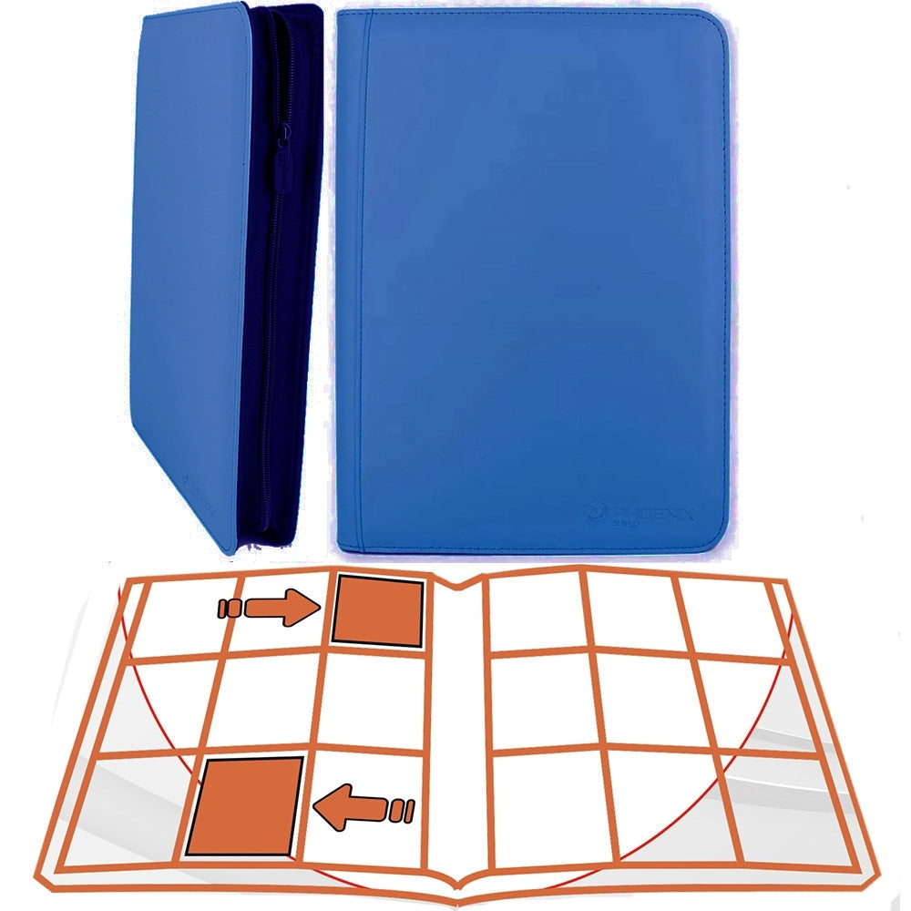 Portfolio Toploader Deluxe Zip Bleu pour cartes à collectionner, album bleu avec fermeture éclair, 20 pages de 9 emplacements recto verso et capacité de 360 cartes sous Toploader.