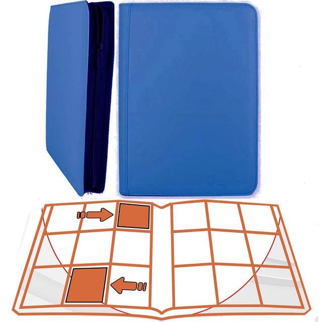 Portfolio Toploader Deluxe Zip Bleu pour cartes à collectionner, album bleu avec fermeture éclair, 20 pages de 9 emplacements recto verso et capacité de 360 cartes sous Toploader.
