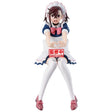 Figurine Dandadan Glitter & Glamours Momo par Banpresto, représentant Momo en tenue de maid bleue et blanche avec nœud rose, bas blancs et bras tendus vers l’avant.