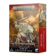 Boîte Warhammer Age of Sigmar Grand Immonde de Nurgle avec énorme démon verdâtre armé d’une grande lame dans un décor chaotique.