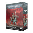 Boîte Warhammer 40,000 Imperial Agents Inquisiteur Kroyle avec personnage monté sur créature bleue dans un décor rouge.