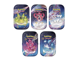 Mini Tin Box Pokémon Écarlate & Violet Destinées de Paldea – Boîte aléatoire avec 2 boosters, une carte illustrée et une boîte métallique collector.