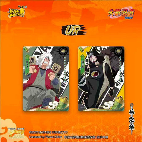 Booster de cartes Naruto illustré avec les personnages principaux, produit de la gamme Cartes Naruto Kayou sur fond orange.