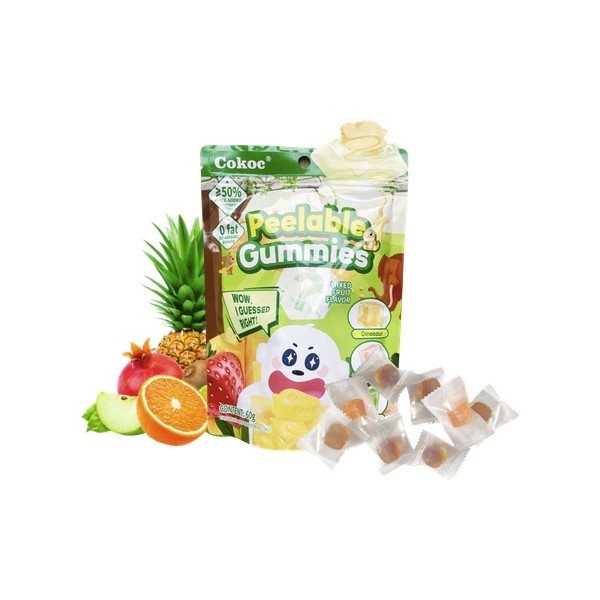 Sachet de bonbons Peelable Gummies saveur fruits mixtes 60g avec bonbons individuels à éplucher