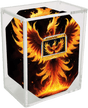 Vitrine acrylique transparente Phoenix Shield pour Pokébox Tin, avec visuel phénix orange et noir, conçue pour protéger et exposer une tin Pokémon.