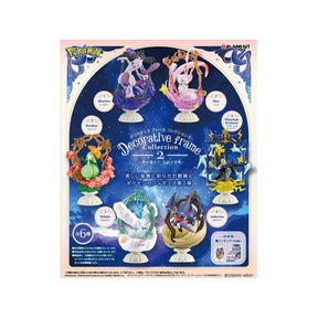 Boîte Pokémon Re-Ment Decorative Frame Collection Vol.2 avec 6 figurines encadrées à collectionner, dont Mewtwo, Mew, Draco, Pikachu et Zekrom, Altaria et Carchacrok.