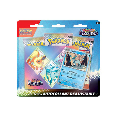 Tripack Pokémon Écarlate & Violet Évolutions Prismatiques Givrali – carte promo + autocollants réajustables.
