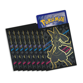 Protège-cartes Pokémon Lucario – 65 sleeves officielles noires et dorées pour cartes JCC