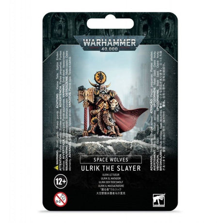 Blister Warhammer 40,000 Space Wolves Ulrik le Tueur contenant 1 figurine Citadel de prêtre-loup Space Wolves avec marteau, cape et trophées.
