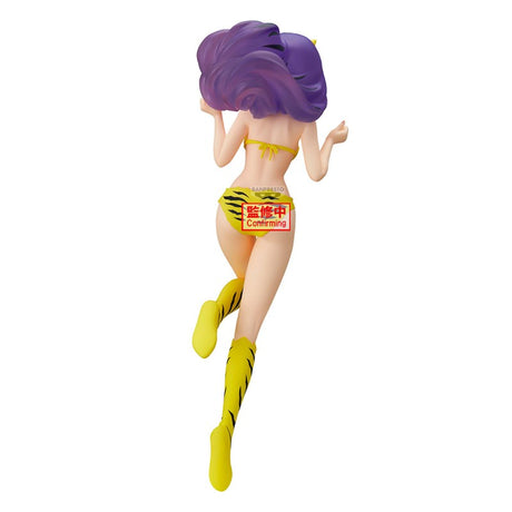 Figurine Urusei Yatsura Glitter & Glamours Lum Sparkle par Banpresto avec cheveux violets et tenue tigrée jaune.