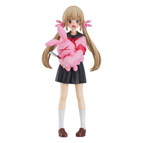 Figurine Pop Up Parade de Natori Sana, portant un uniforme scolaire noir et rose, avec une peluche lapin rose et un couteau, capturant son style unique et mystérieux.