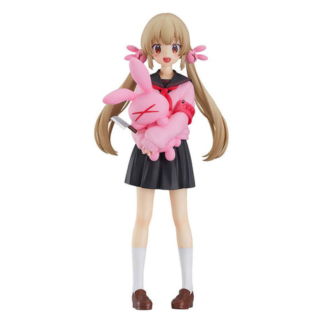 Figurine Pop Up Parade de Natori Sana, portant un uniforme scolaire noir et rose, avec une peluche lapin rose et un couteau, capturant son style unique et mystérieux.