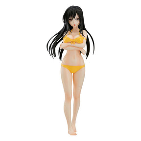 Figurine Pop Up Parade de Yui Kotegawa en bikini jaune, bras croisés et regard sérieux, inspirée de To Love-Ru Darkness.